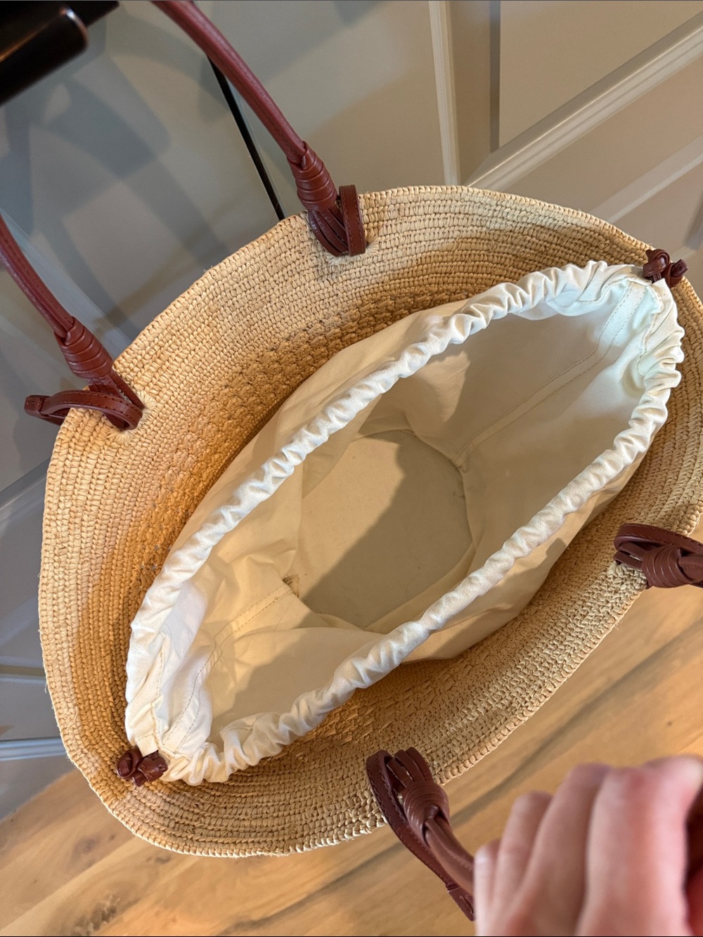 Sezane Justine Basket Bag in Natural Perforated Raffia - Picture 8 of 9